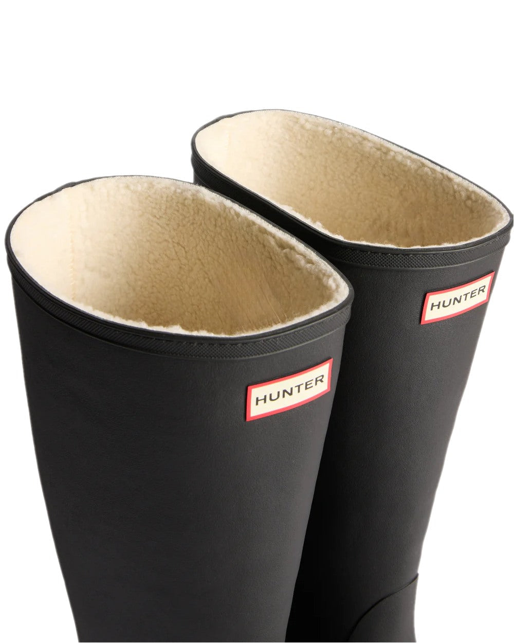 Black Coloured Hunter Womens Downpour Insulated Tall Boots on white background #colour_black