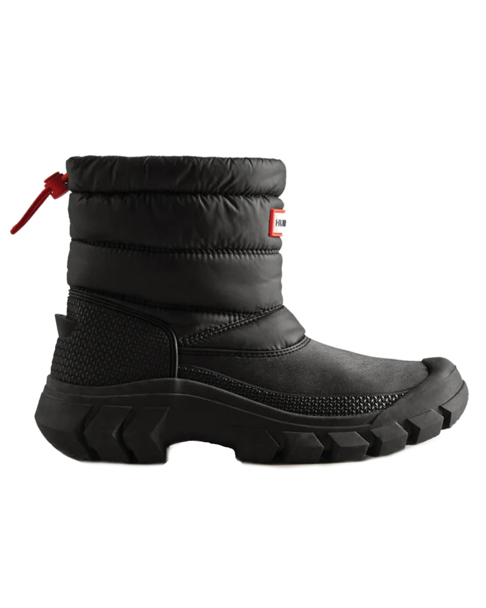 Black coloured Hunter Womens Intrepid Short Snow Boots on white background #colour_black