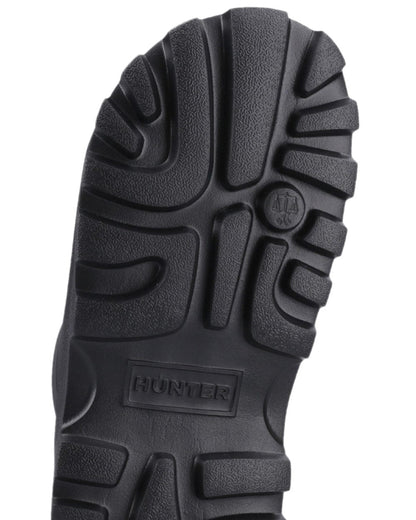 Black Coloured Hunter Womens Moulded Stacked Sliders on white background #colour_black