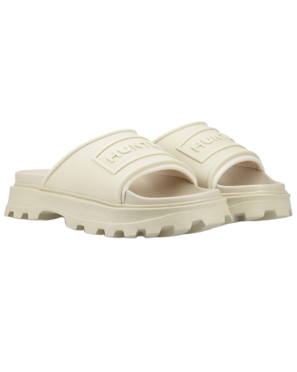 Gravel Coloured Hunter Womens Moulded Stacked Sliders on white background #colour_gravel