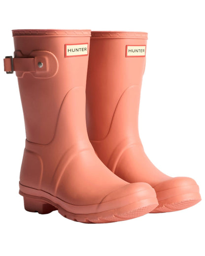 Terracotta Coloured Hunter Womens Original Short Wellingtons on white background #colour_terracotta