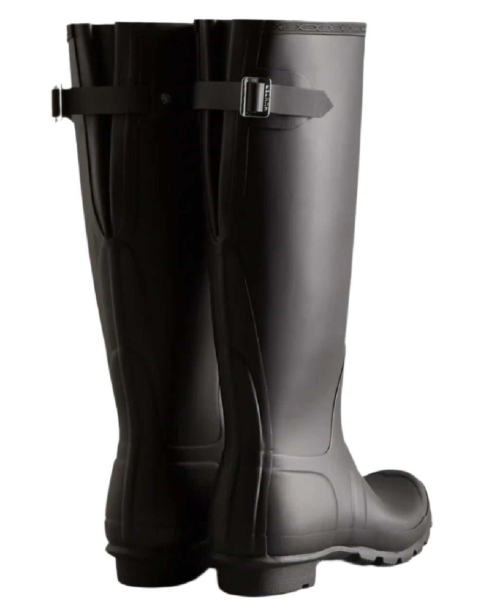Black coloured Hunter Womens Original Tall Back Adjustable Wellington Boots on white background #colour_black