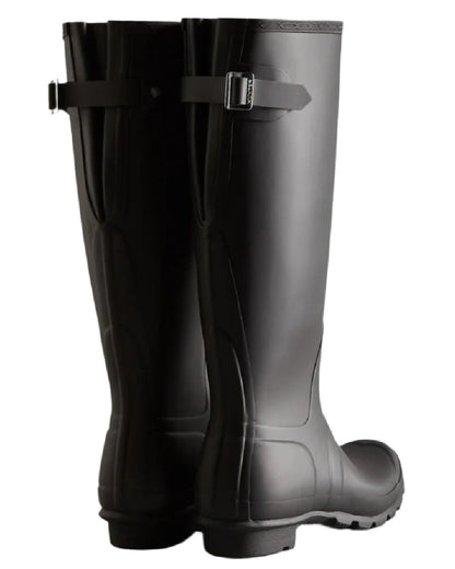 Black coloured Hunter Womens Original Tall Back Adjustable Wellington Boots on white background #colour_black