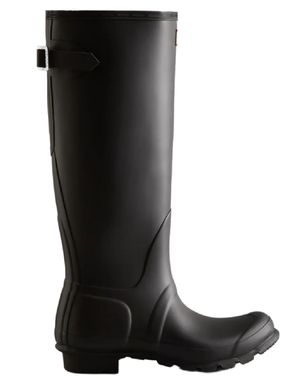 Black coloured Hunter Womens Original Tall Back Adjustable Wellington Boots on white background #colour_black