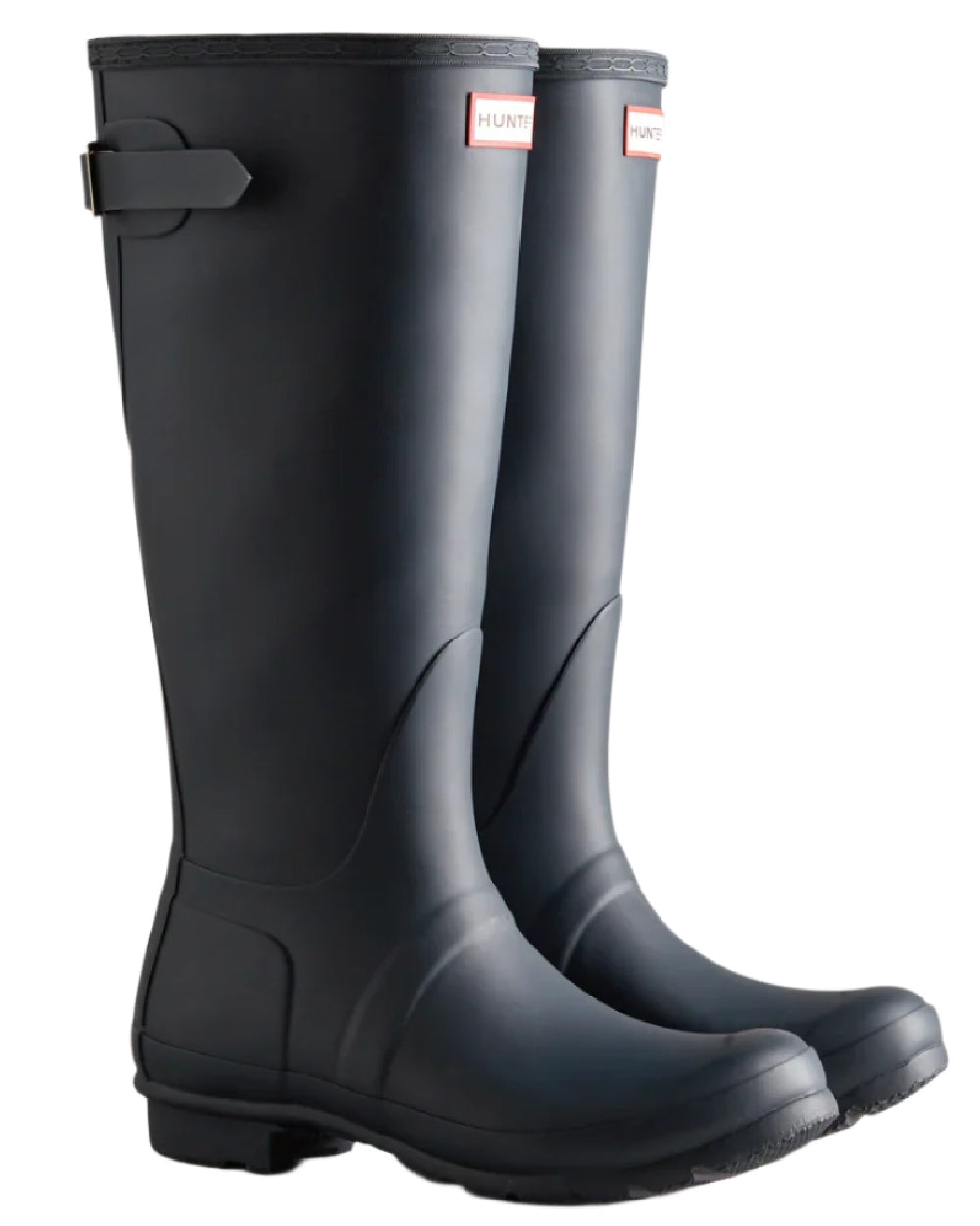 Navy coloured Hunter Womens Original Tall Back Adjustable Wellington Boots on white background #colour_navy
