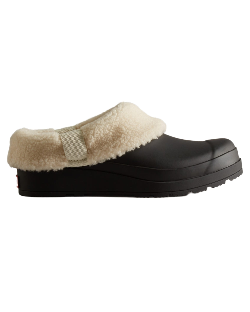 Black Coloured Hunter Womens Play Insulated Clogs on white background #colour_black