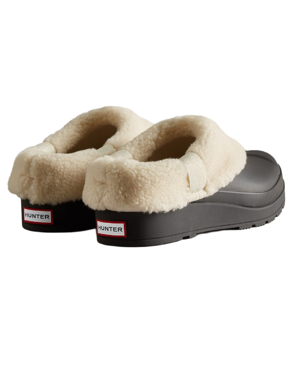 Black Coloured Hunter Womens Play Insulated Clogs on white background #colour_black