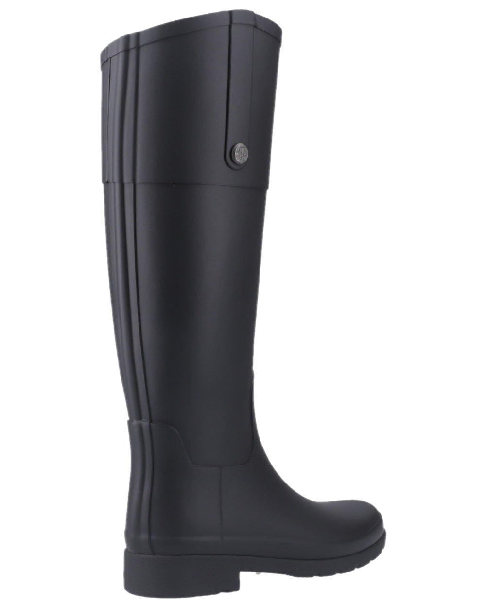 Black Coloured Hunter Womens Refined Riding Tall Wellington Boots on white background #colour_black