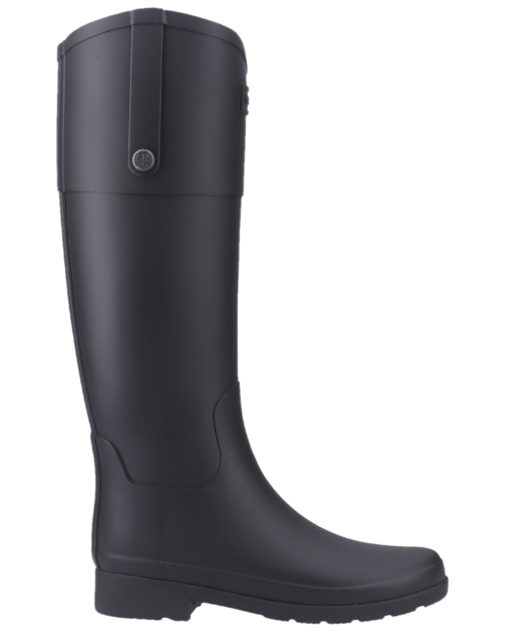 Black Coloured Hunter Womens Refined Riding Tall Wellington Boots on white background #colour_black