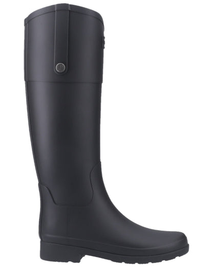 Black Coloured Hunter Womens Refined Riding Tall Wellington Boots on white background #colour_black