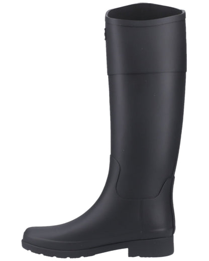 Black Coloured Hunter Womens Refined Riding Tall Wellington Boots on white background #colour_black