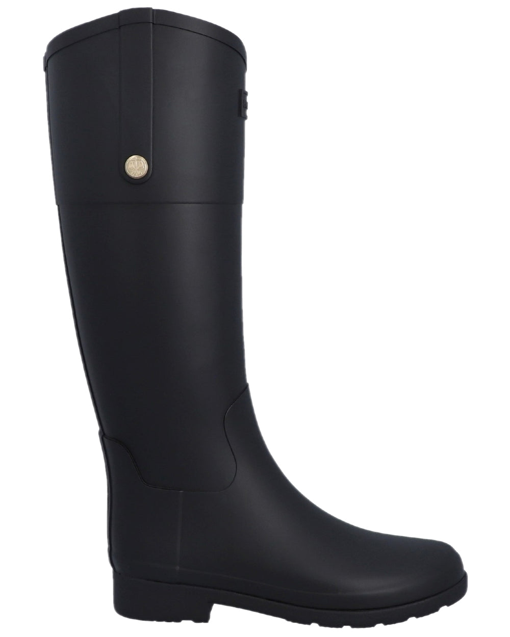 Black Coloured Hunter Womens Refined Riding Wellingtons on white background #colour_black