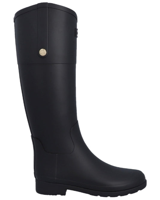 Black Coloured Hunter Womens Refined Riding Wellingtons on white background #colour_black