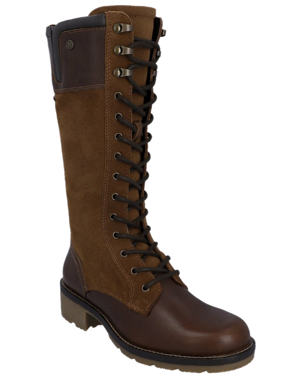 Brown Coloured Hunter Womens Skye Lace Waterproof Tall Boots on white background #colour_brown