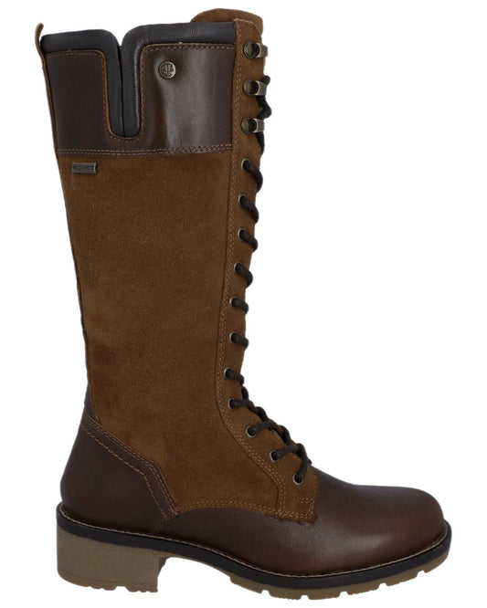 Brown Coloured Hunter Womens Skye Lace Waterproof Tall Boots on white background #colour_brown