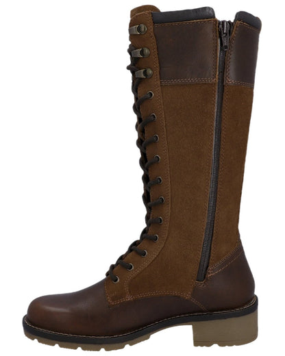 Brown Coloured Hunter Womens Skye Lace Waterproof Tall Boots on white background #colour_brown