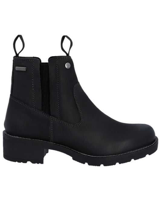 Black Coloured Hunter Womens Skye Waterproof Dealer Boots on white background #colour_black