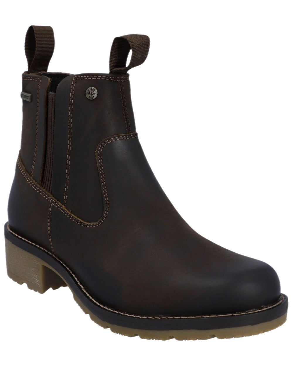 Brown Coloured Hunter Womens Skye Waterproof Dealer Boots on white background #colour_brown