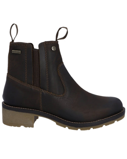 Brown Coloured Hunter Womens Skye Waterproof Dealer Boots on white background #colour_brown