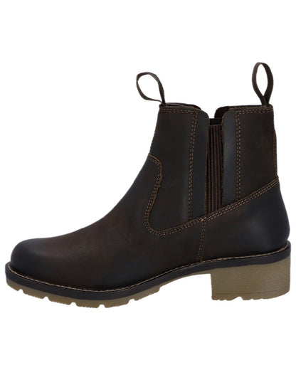 Brown Coloured Hunter Womens Skye Waterproof Dealer Boots on white background #colour_brown