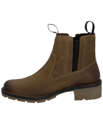 Dark Tan Coloured Hunter Womens Skye Waterproof Dealer Boots on white background #colour_dark-tan