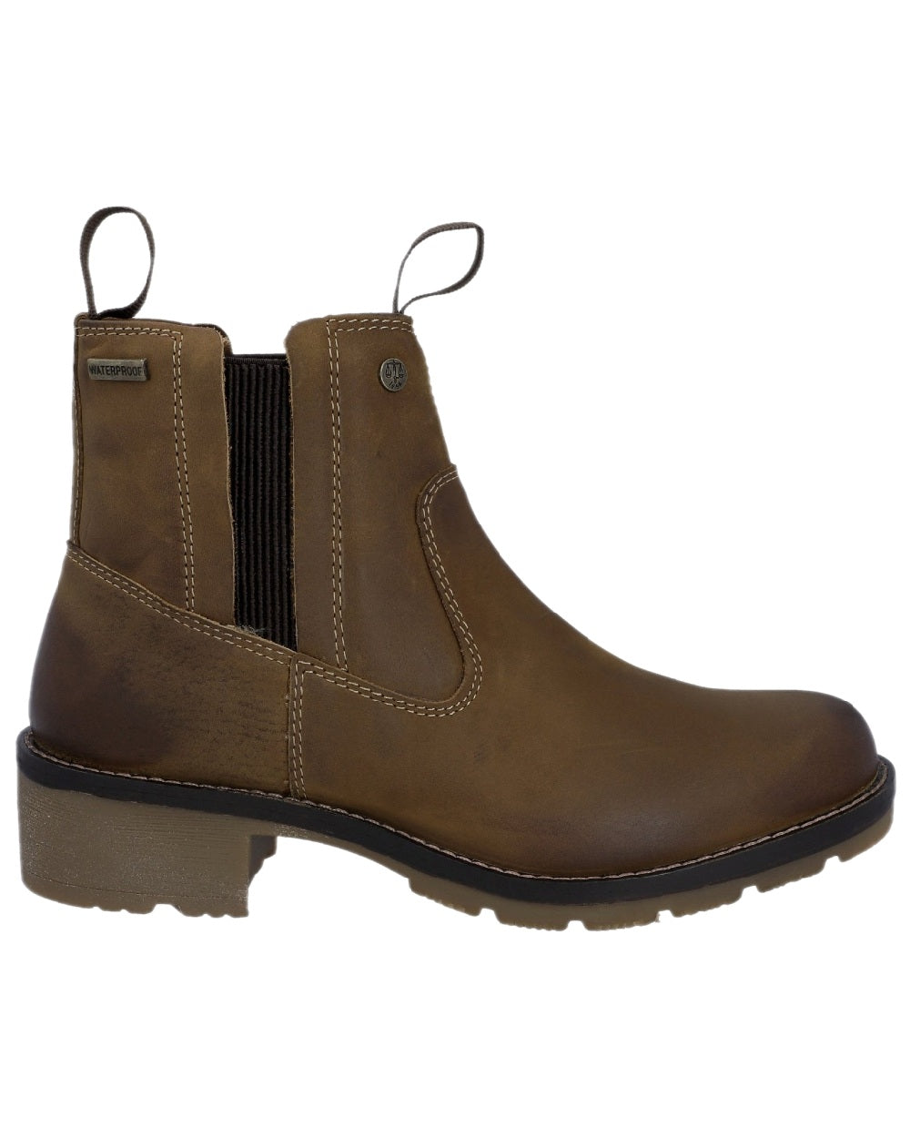 Dark Tan Coloured Hunter Womens Skye Waterproof Dealer Boots on white background #colour_dark-tan