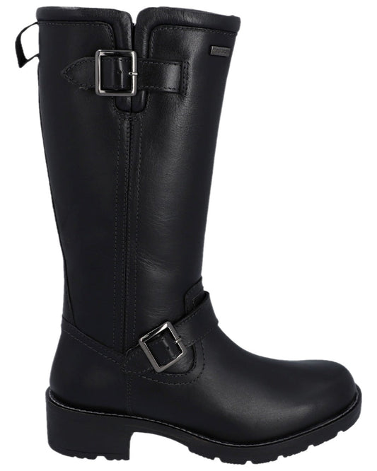 Black Coloured Hunter Womens Skye Waterproof Tall Boots on white background #colour_black