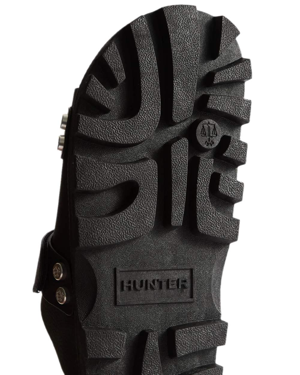 Black Coloured Hunter Womens Vegan Synthetic Sandals on white background #colour_black