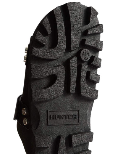 Black Coloured Hunter Womens Vegan Synthetic Sandals on white background #colour_black