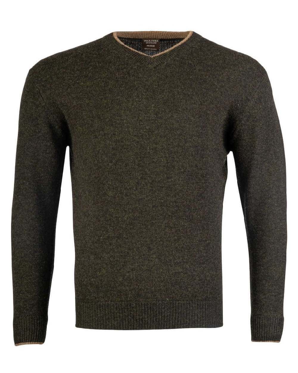 Dark Olive coloured Jack Pyke Ashcombe 100% Lambswool V-Neck on white background #colour_dark-olive