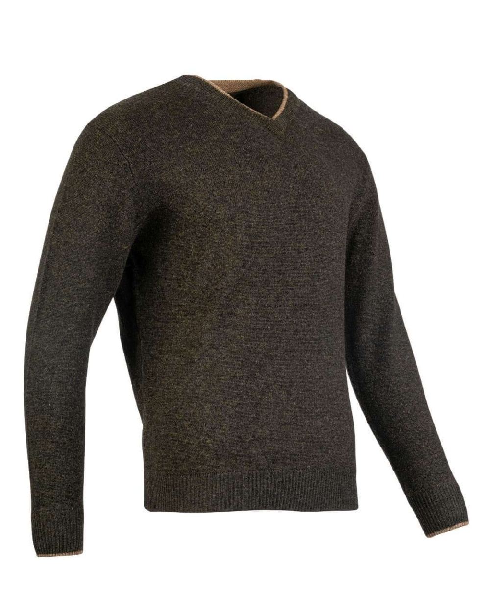 Dark Olive coloured Jack Pyke Ashcombe 100% Lambswool V-Neck on white background #colour_dark-olive