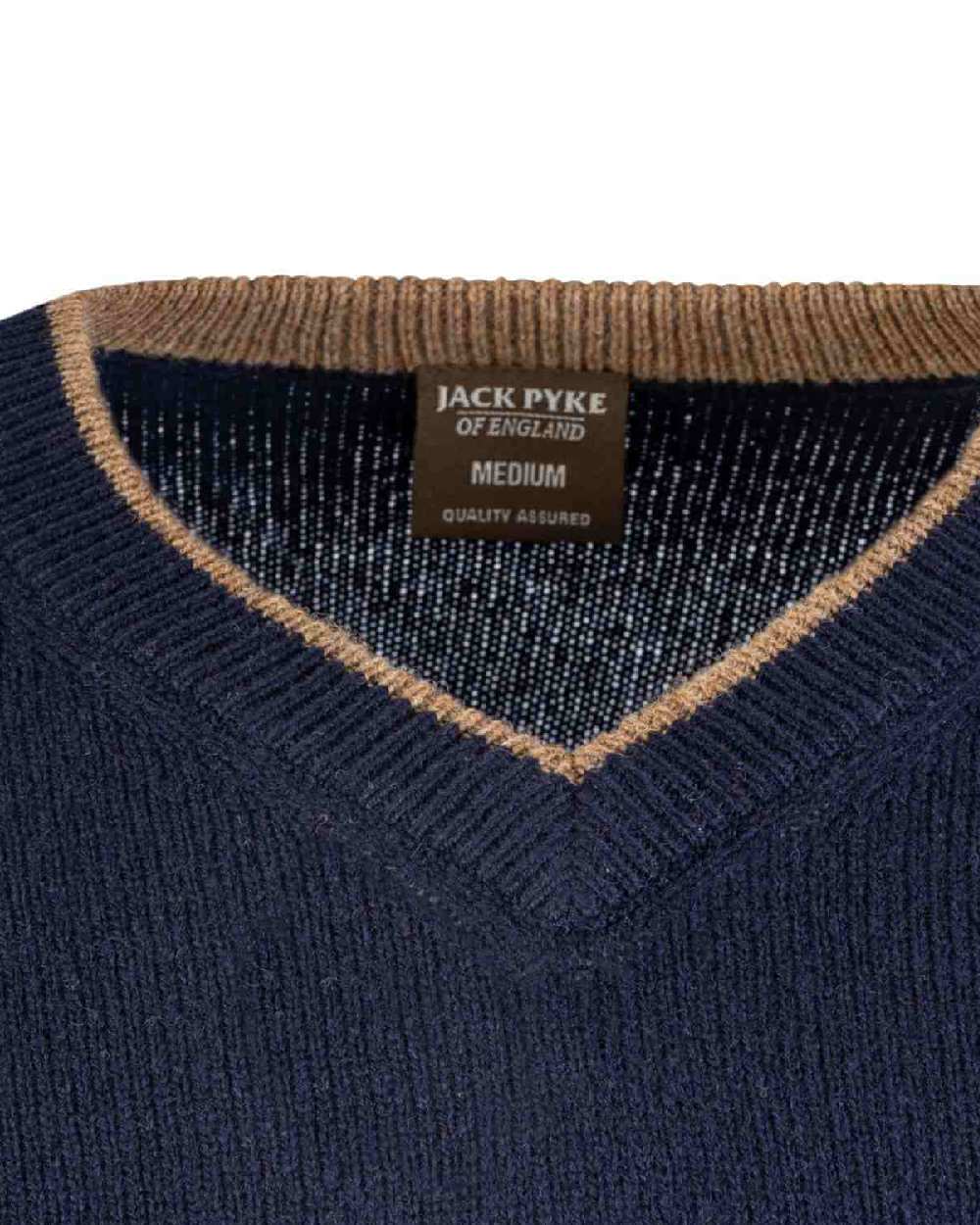 Navy coloured Jack Pyke Ashcombe 100% Lambswool V-Neck on white background #colour_navy