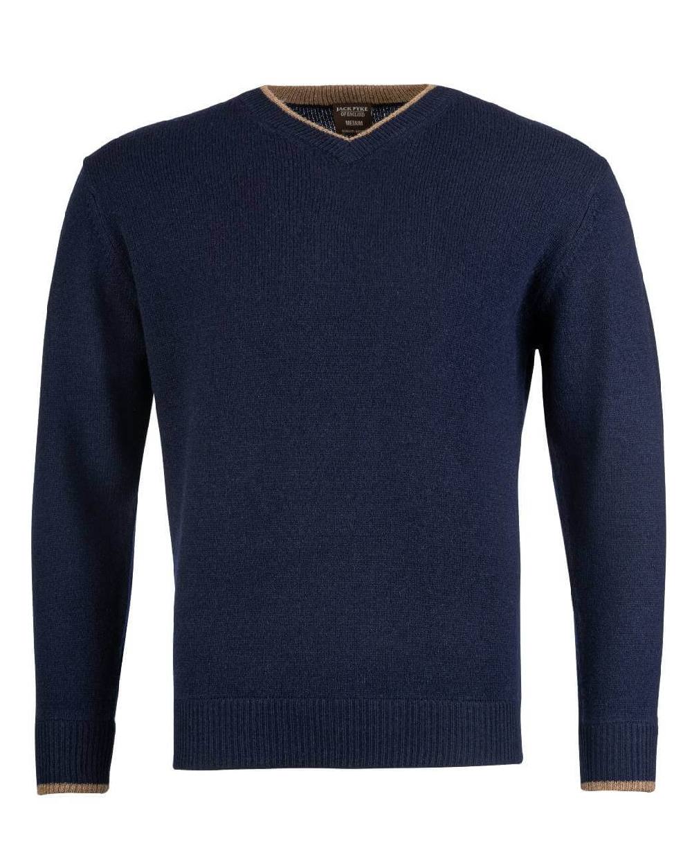 Navy coloured Jack Pyke Ashcombe 100% Lambswool V-Neck on white background #colour_navy