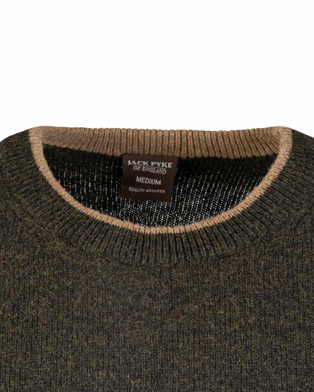 Dark Olive coloured Jack Pyke Ashcombe Lambswool Crewknit Pullover on white background #colour_dark-olive