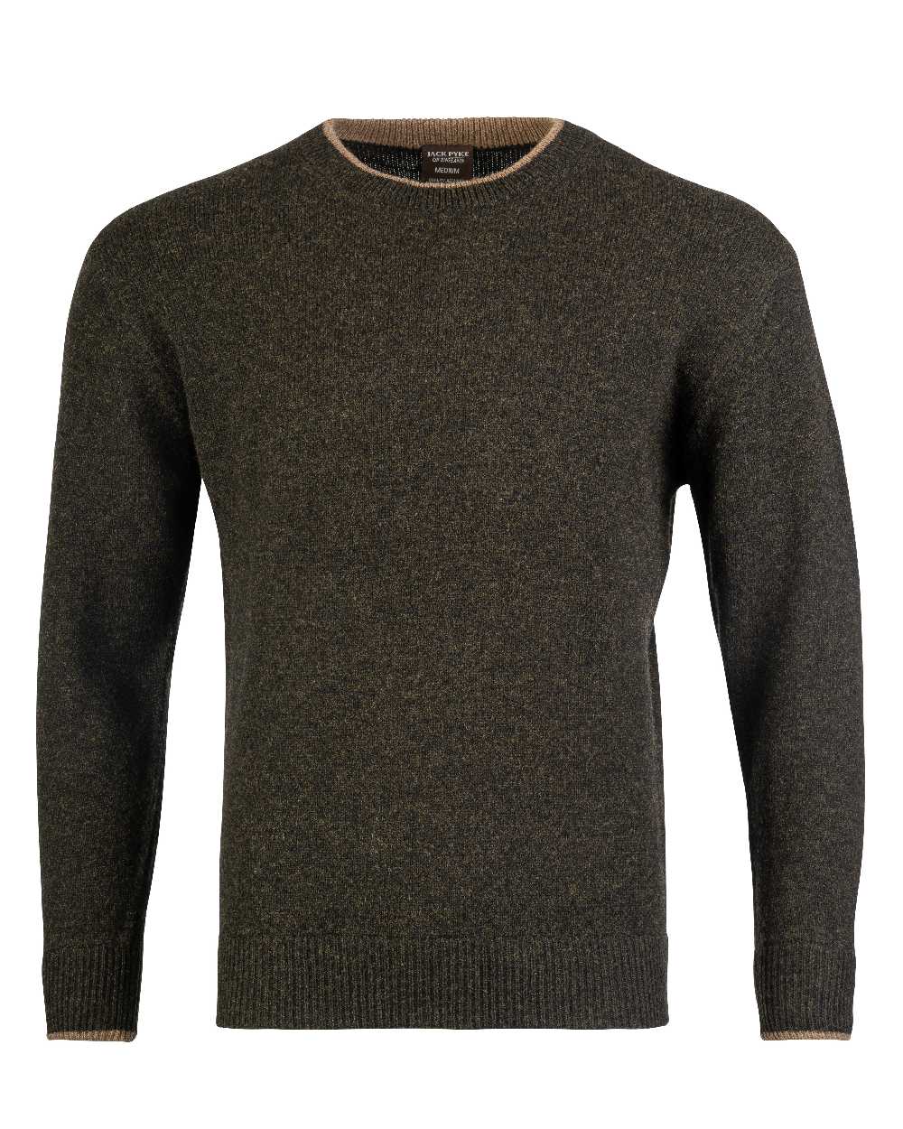 Dark Olive coloured Jack Pyke Ashcombe Lambswool Crewknit Pullover on white background #colour_dark-olive