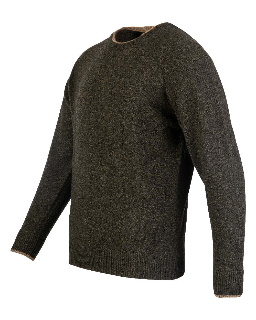 Dark Olive coloured Jack Pyke Ashcombe Lambswool Crewknit Pullover on white background #colour_dark-olive