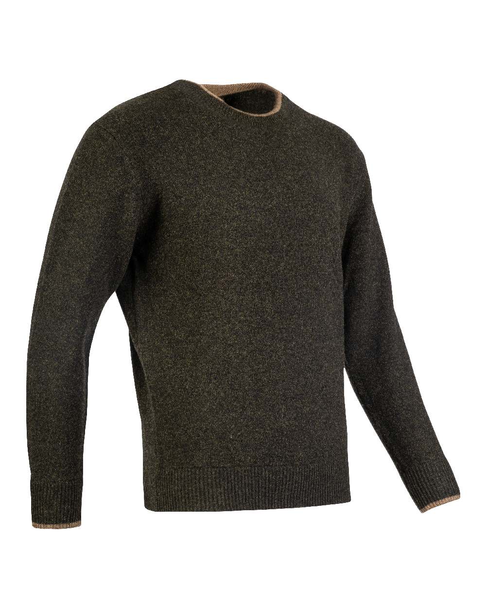 Dark Olive coloured Jack Pyke Ashcombe Lambswool Crewknit Pullover on white background #colour_dark-olive