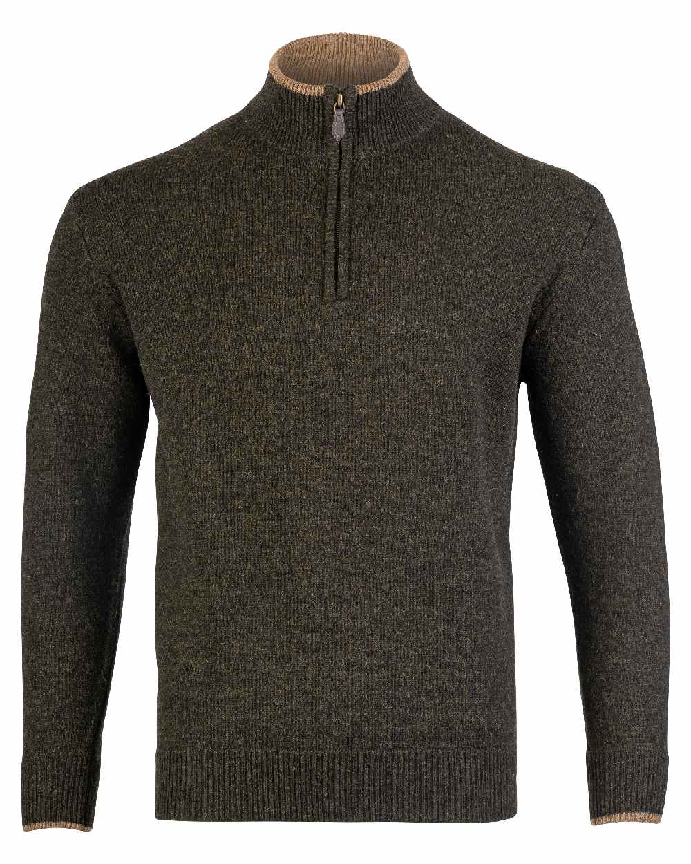 Dark Olive coloured Jack Pyke Ashcombe Lambswool Zip Knit Pullover on white background #colour_dark-olive