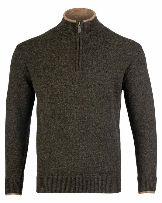 Dark Olive coloured Jack Pyke Ashcombe Lambswool Zip Knit Pullover on white background #colour_dark-olive