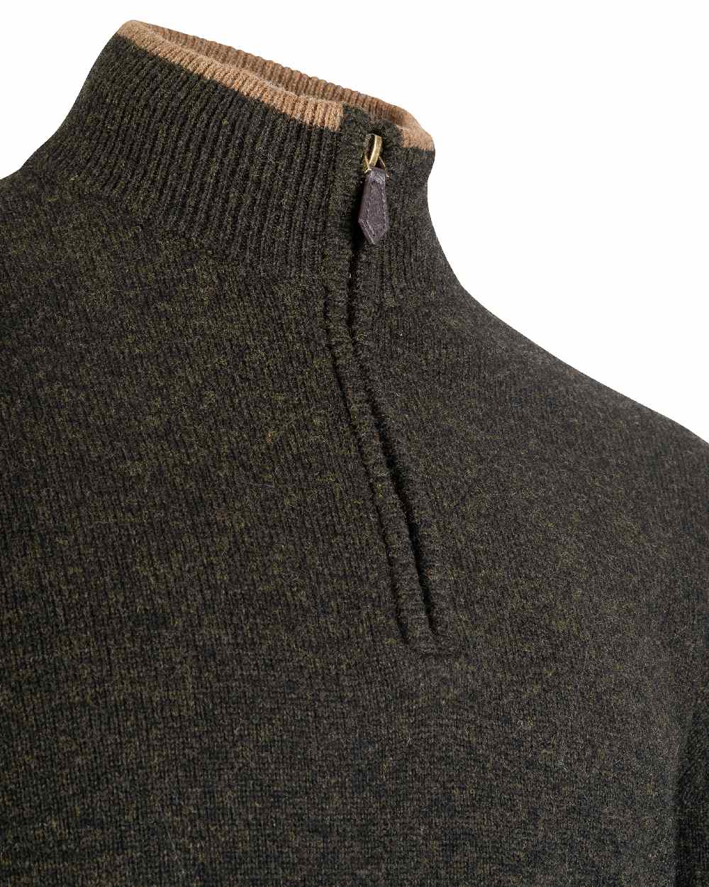 Dark Olive coloured Jack Pyke Ashcombe Lambswool Zip Knit Pullover on white background #colour_dark-olive