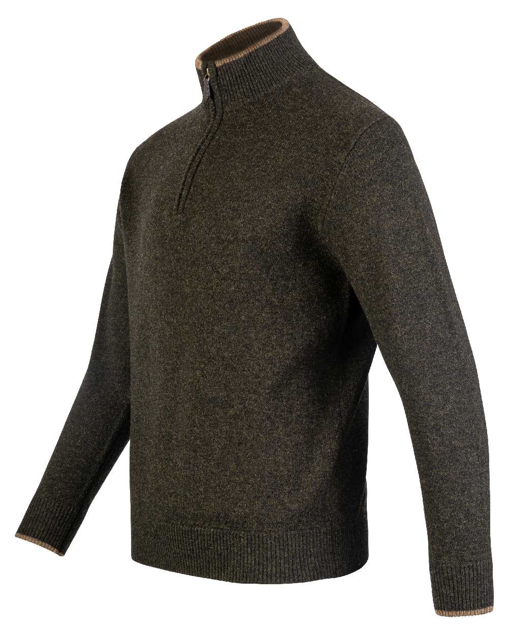 Dark Olive coloured Jack Pyke Ashcombe Lambswool Zip Knit Pullover on white background #colour_dark-olive