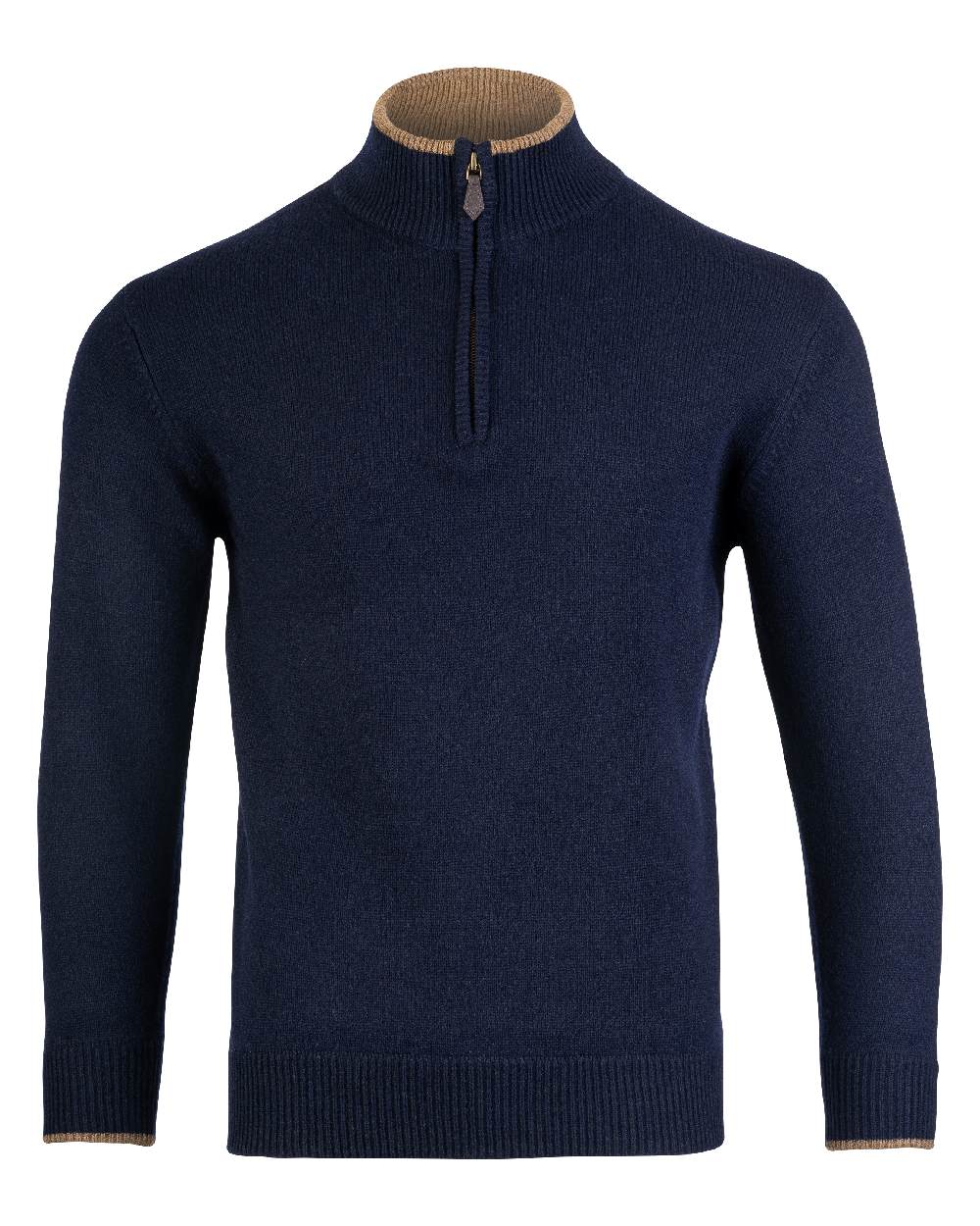 Navy coloured Jack Pyke Ashcombe Lambswool Zip Knit Pullover on white background #colour_navy