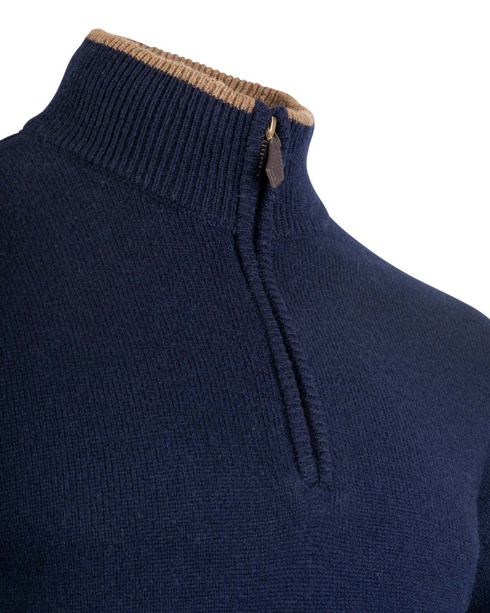 Navy coloured Jack Pyke Ashcombe Lambswool Zip Knit Pullover on white background #colour_navy