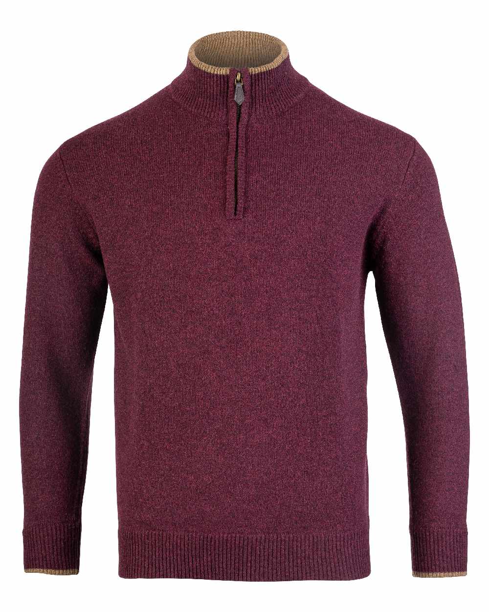 Plum coloured Jack Pyke Ashcombe Lambswool Zip Knit Pullover on white background #colour_plum