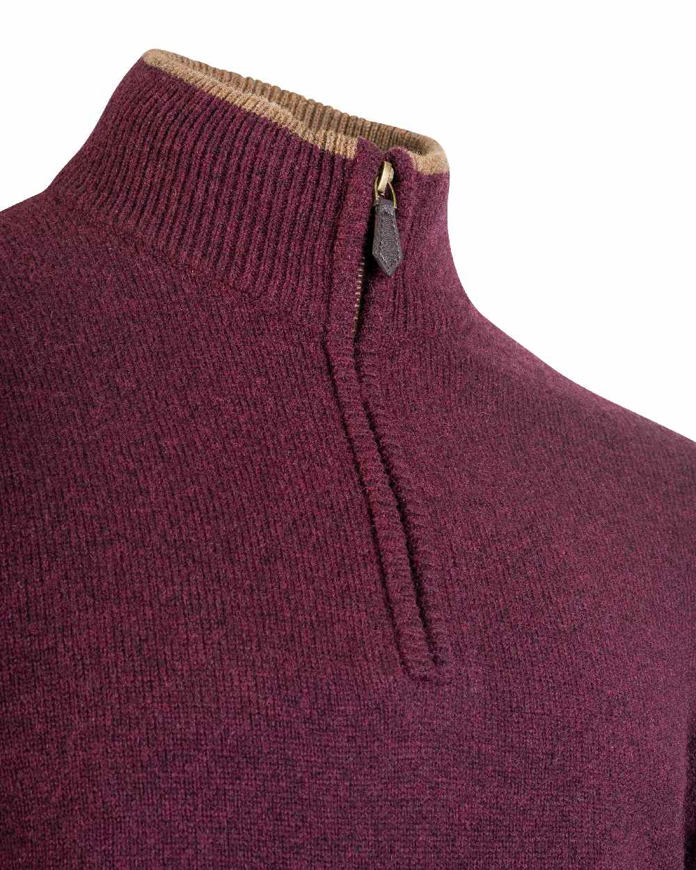 Plum coloured Jack Pyke Ashcombe Lambswool Zip Knit Pullover on white background #colour_plum