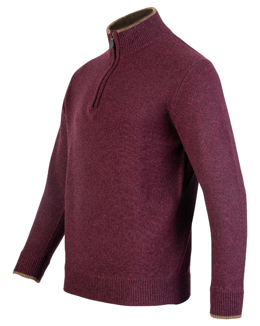 Plum coloured Jack Pyke Ashcombe Lambswool Zip Knit Pullover on white background #colour_plum