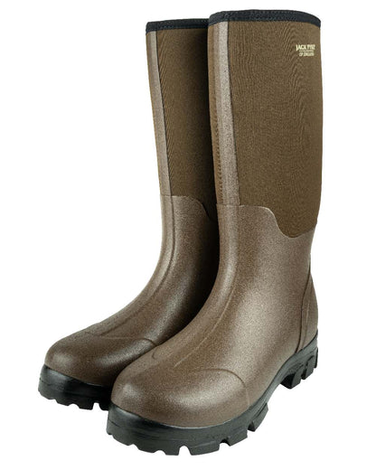 Brown coloured Jack Pyke Ashcombe Neoprene Wellington Boots on white background #colour_brown