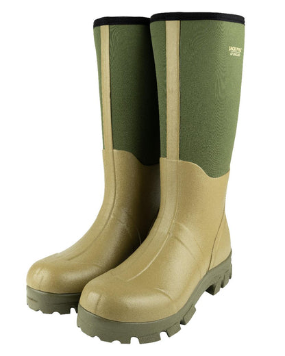 Green coloured Jack Pyke Ashcombe Neoprene Wellington Boots on white background #colour_green