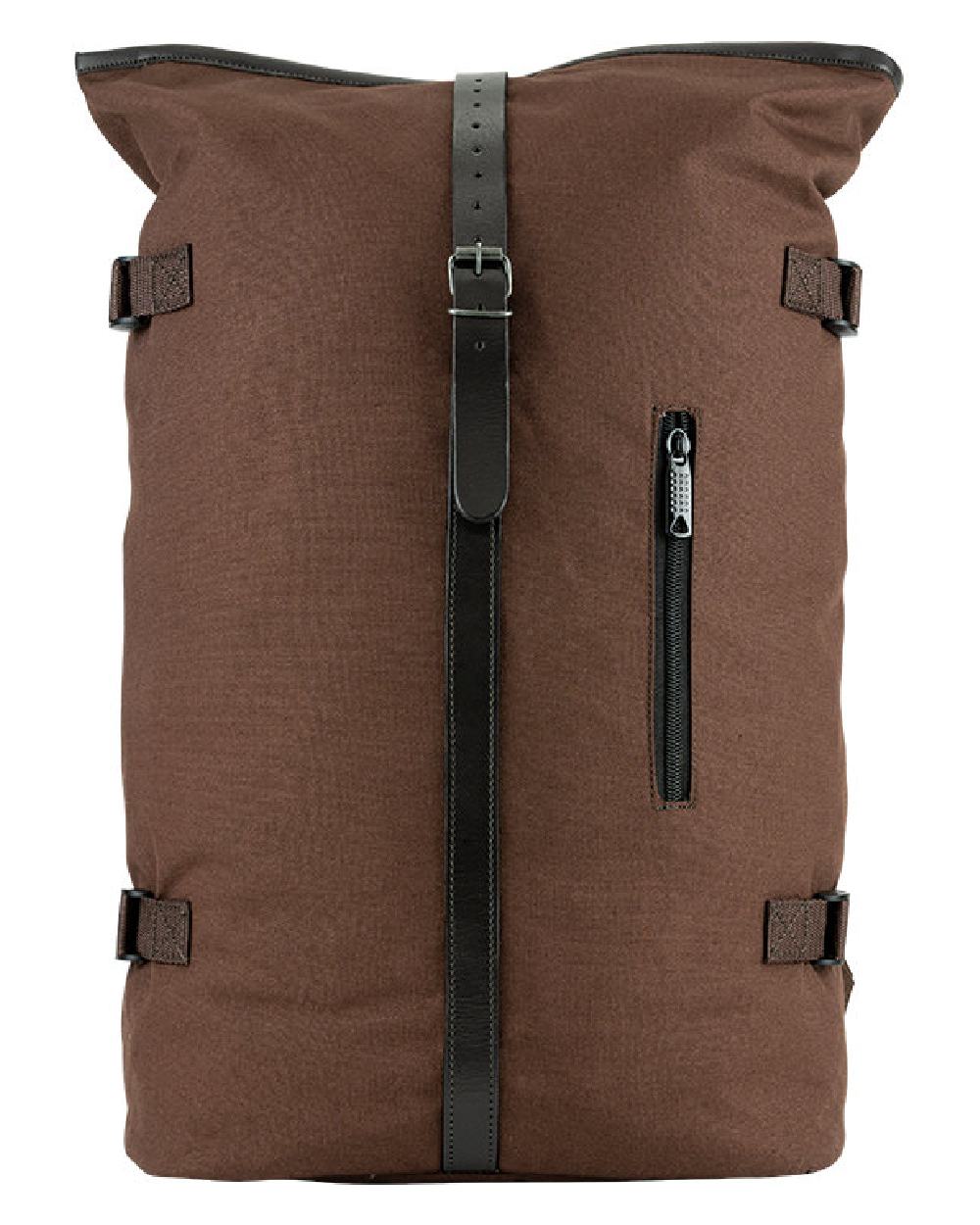 Brown coloured Jack Pyke Canvas Fold Top Rucksack on white background #colour_brown