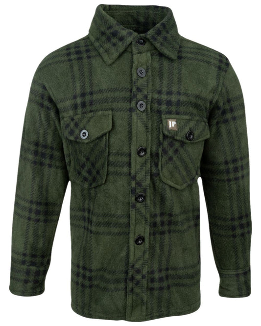 Green Coloured Jack Pyke Childrens Polar Fleece Shirt on white background #colour_green
